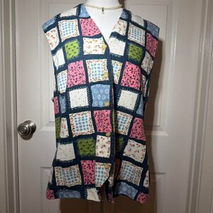 Liz Claiborne 80s-90s Womens Patchwork Farmhouse Cottage Core House Vest Sz 2XL